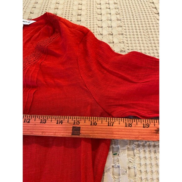 Counterparts Blouse Red Size Medium Boho Peasant  Bell Sleeves Flowy - Picture 9 of 10